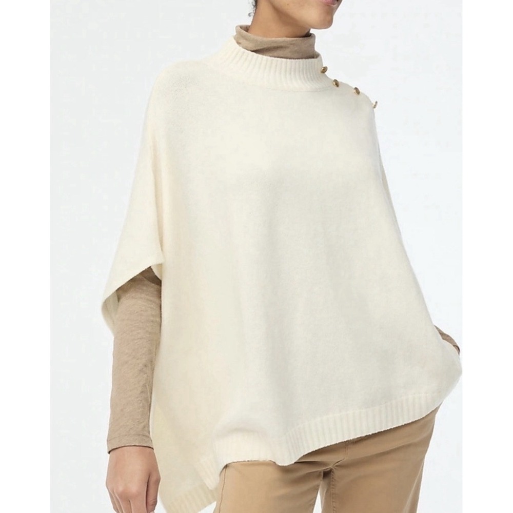 NEW! J. Crew Knit Poncho Buttons Extra Soft Warm Cream Ivory One Size